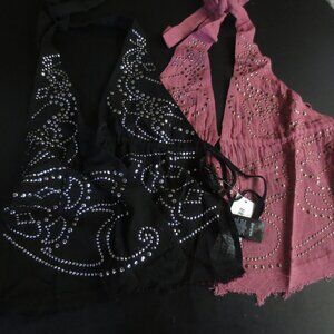 URBAN OUTFITTERS SILENCE & NOISE MARIA EMBELLISHED HALTER TOP - SM OR MED